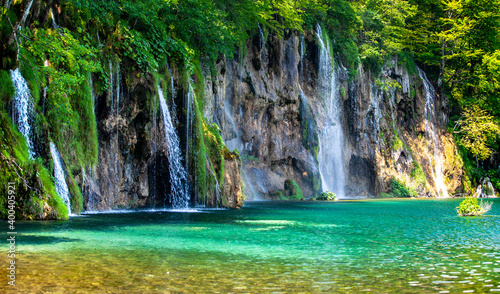 Beautiful waterfall in Plitvice lakes national park in Croatia