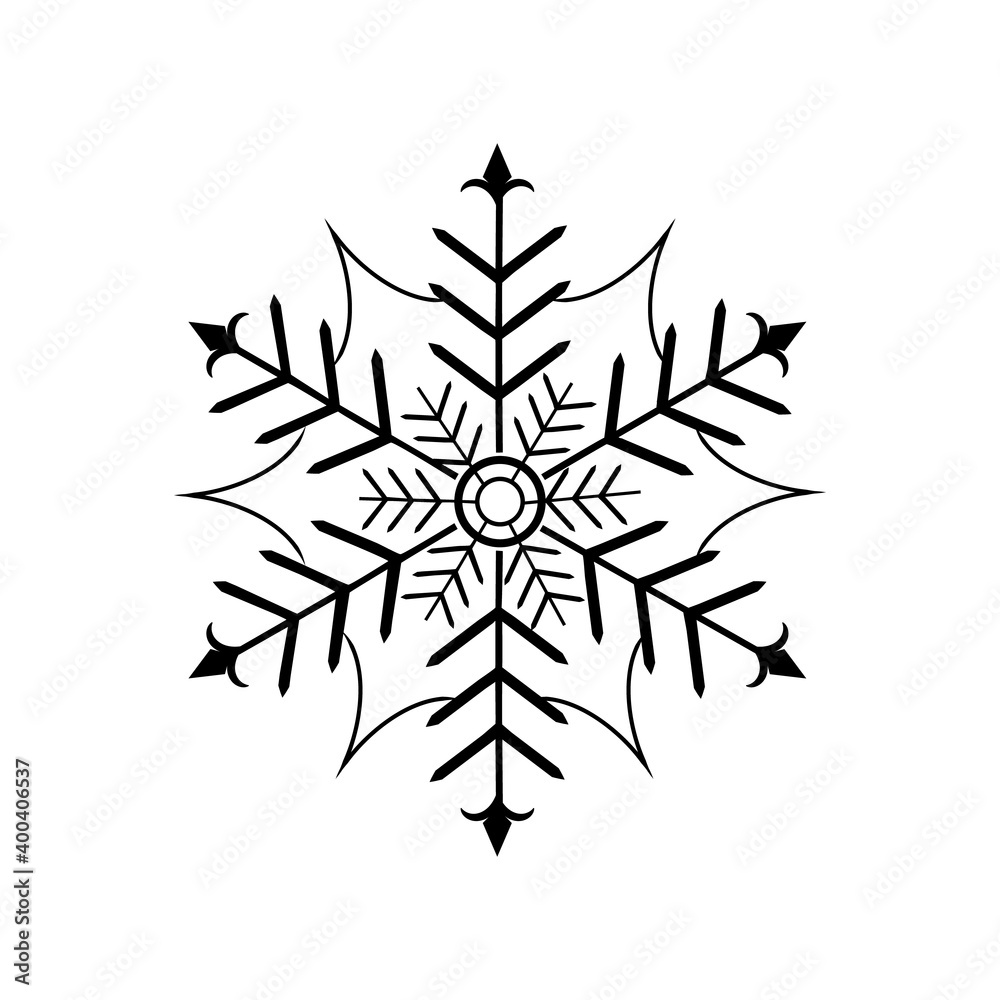 Sign design black snowflake on white background Sign design black snowflake on white background