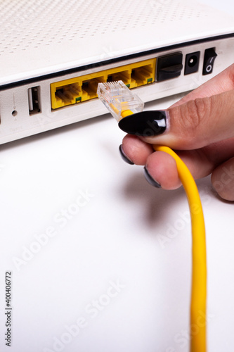Internet modem and ethernet cable connection