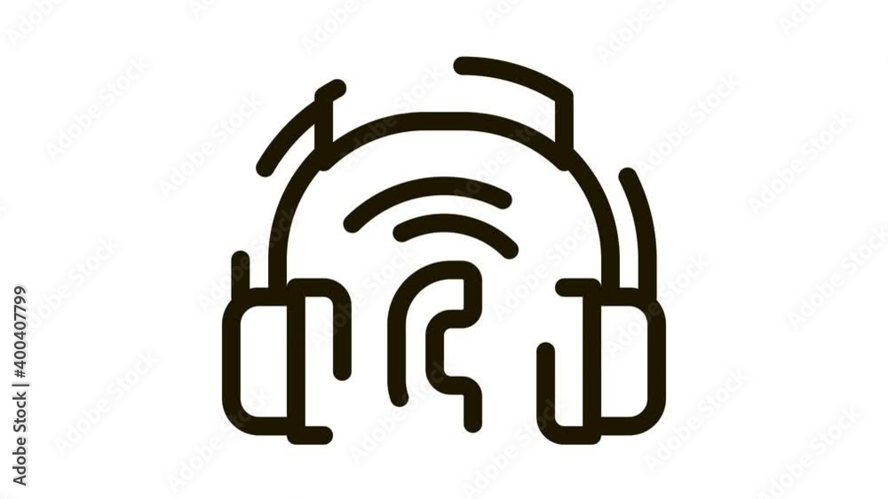 Voip System Headphones Icon Animation. black Voip System Headphones animated icon on white background Voip System Headphones Icon Animation. black Voip System Headphones animated icon on white background