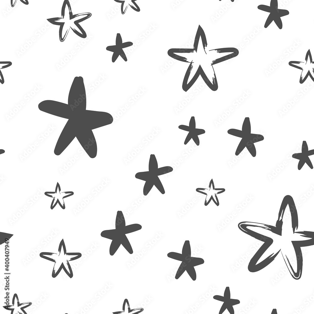 Obraz premium Hand drawn stars seamless texture pattern. Star doodles.