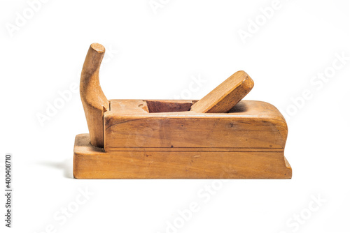 Old wooden jointer isolated on a white background photo