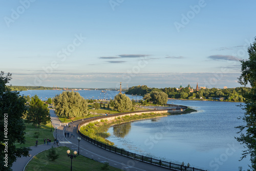 beautiful view of Strelka Park, photo was taken on a clear summer evening from the observation deck