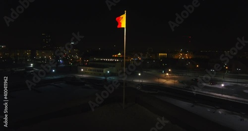 Klaipeda (Lithuania) Castle. Aerial night view, city illumination - 2
