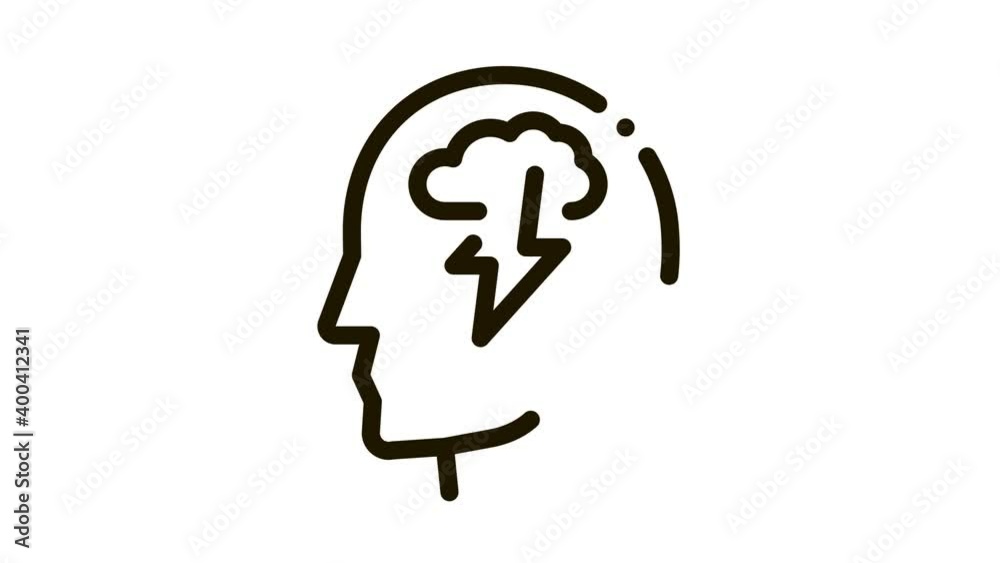 Raining Lightning Cloud In Silhouette Mind animated black icon on white background Raining Lightning Cloud In Silhouette Mind animated black icon on white background