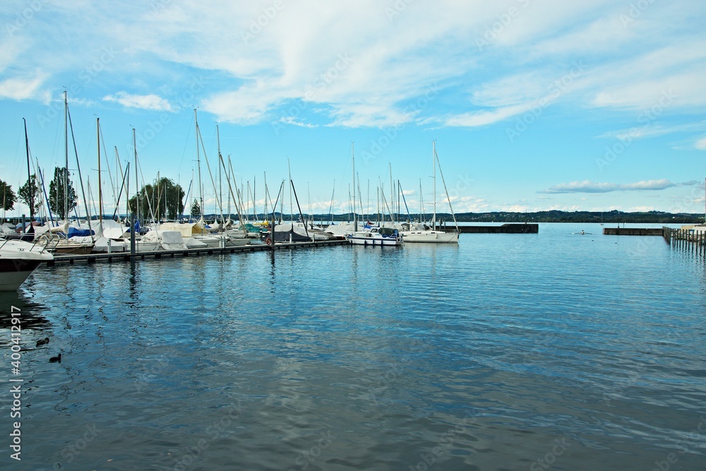 Fototapeta premium Austria-view on the Bregenz boat harbor by Lake Constance