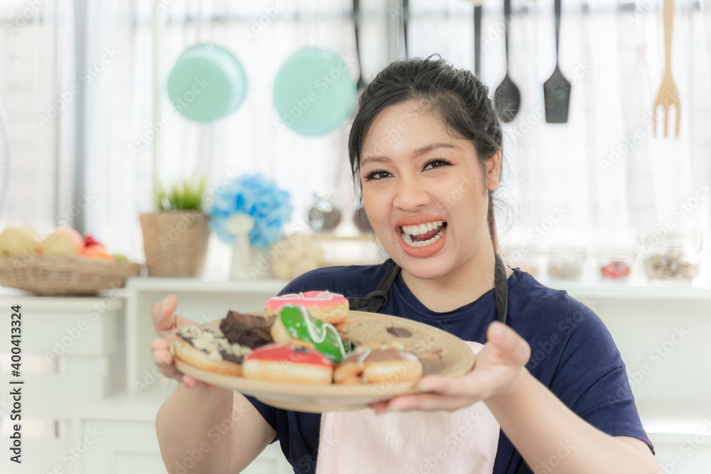 Portrait beautiful plump young woman joy of eating Junk food Sweet treat cake reason why you are fat - lifestyle Woman diet weight loss overweigh Portrait beautiful plump young woman joy of eating Junk food Sweet treat cake reason why you are fat - lifestyle Woman diet weight loss overweigh