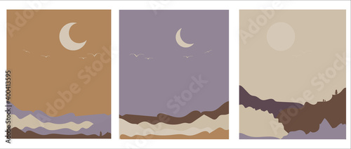 Vector illustration of a mountain landscape with forest. sunset in the mountains.