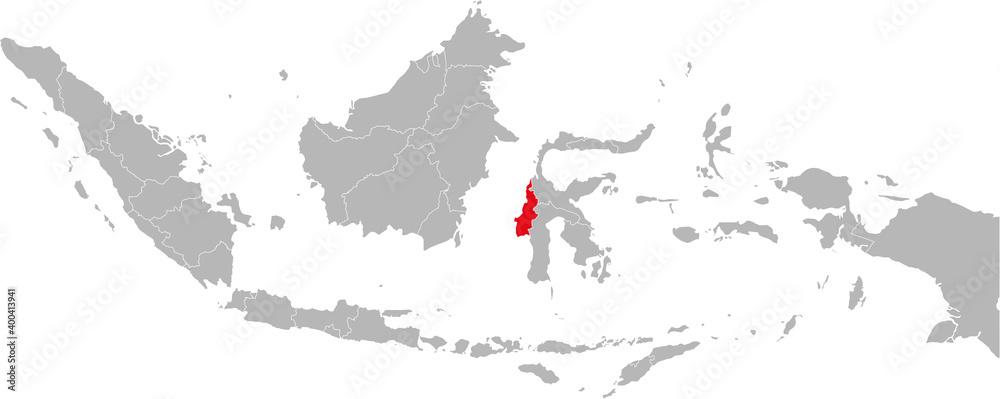 Sulawesi barat province isolated on indonesia map. Gray background. Business concepts and backgrounds.