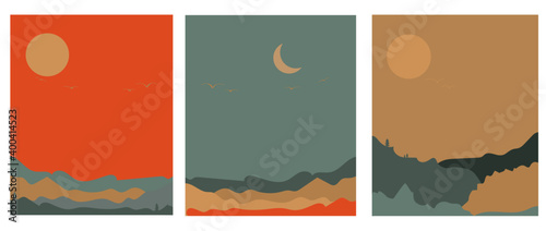 Vector illustration of a mountain landscape with forest. sunset in the mountains.