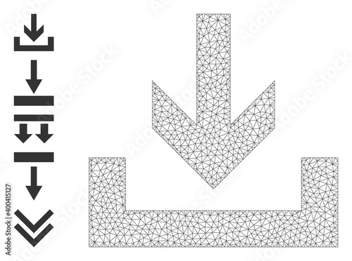 Mesh polygonal downloads icon with simple pictograms. Vector model created from downloads vector graphics. Frame mesh polygonal downloads. carcass flat mesh in vector format.