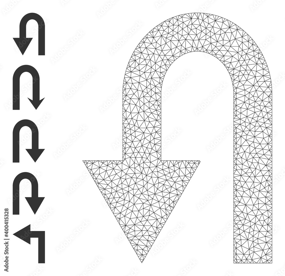 Mesh polygonal turn back icon with simple carcass created from turn back vector illustration. Carcass mesh polygonal turn back. Wire carcass flat network in eps10 vector format. Mesh polygonal turn back icon with simple carcass created from turn back vector illustration. Carcass mesh polygonal turn back. Wire carcass flat network in eps10 vector format.