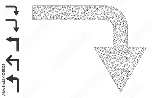 Mesh polygonal turn down icon with simple symbols created from turn down vector graphics. Frame mesh polygonal turn down. Linear frame 2D mesh in eps10 vector format.