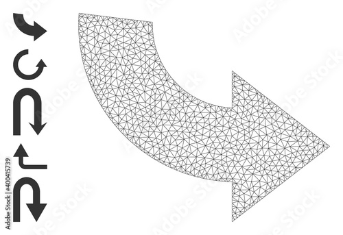 Mesh polygonal rotate ccw icon with simple carcass created from rotate ccw vector graphics. Frame mesh polygonal rotate ccw. Linear carcass flat mesh in vector format.
