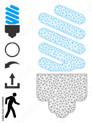 Mesh polygonal fluorescent bulb icon with simple carcass created from fluorescent bulb vector graphics. Carcass mesh polygonal fluorescent bulb. Linear carcass flat mesh in vector format.