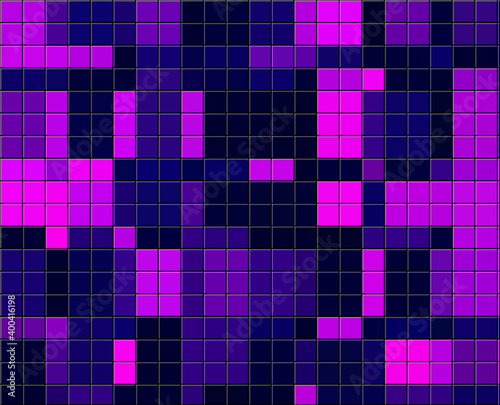 Spectacular background in the shape of a tetris, with beautiful color squares of purple, lilac, blue and black.