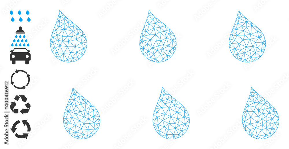 Mesh network drops icon with simple pictograms. Vector model created from drops vector graphics. Frame mesh polygonal drops. Wire frame mesh in vector EPS format. Mesh network drops icon with simple pictograms. Vector model created from drops vector graphics. Frame mesh polygonal drops. Wire frame mesh in vector EPS format.
