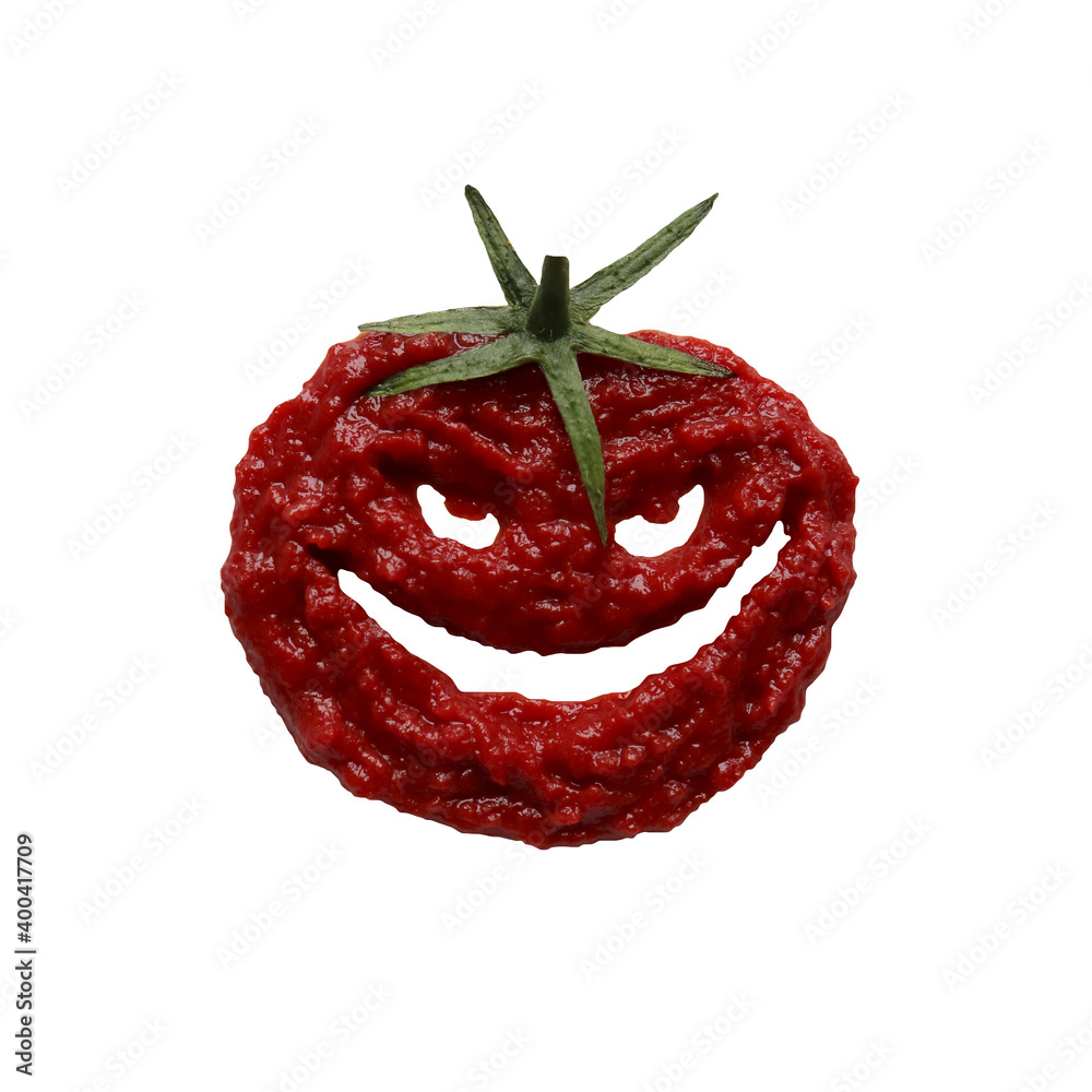 Fototapeta Isolate tomato ketchup in the shape of a tomato. Tomato paste. Element for the design. An evil emotion. Halloween.
