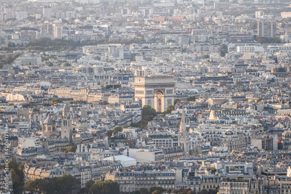 Aerial view of the Arch of Triumph in Paris