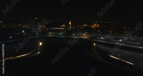 Klaipeda (Lithuania) Castle. Aerial night view, city illumination - 1