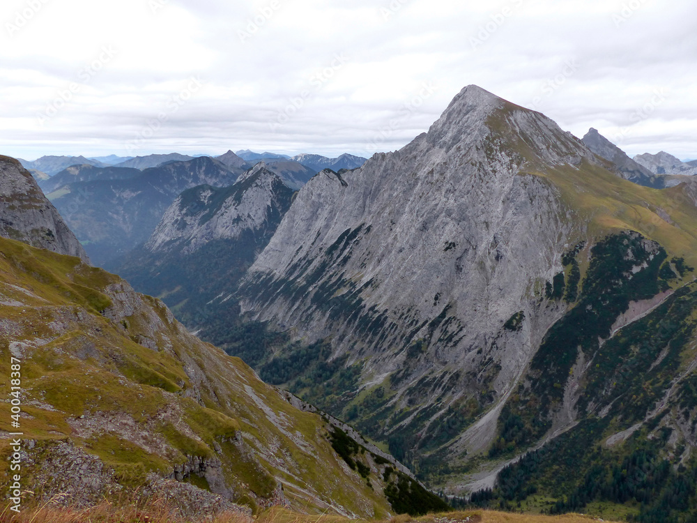 Fototapeta premium Mountain hiking tour Karwendel mountains, Tyrol, Austria