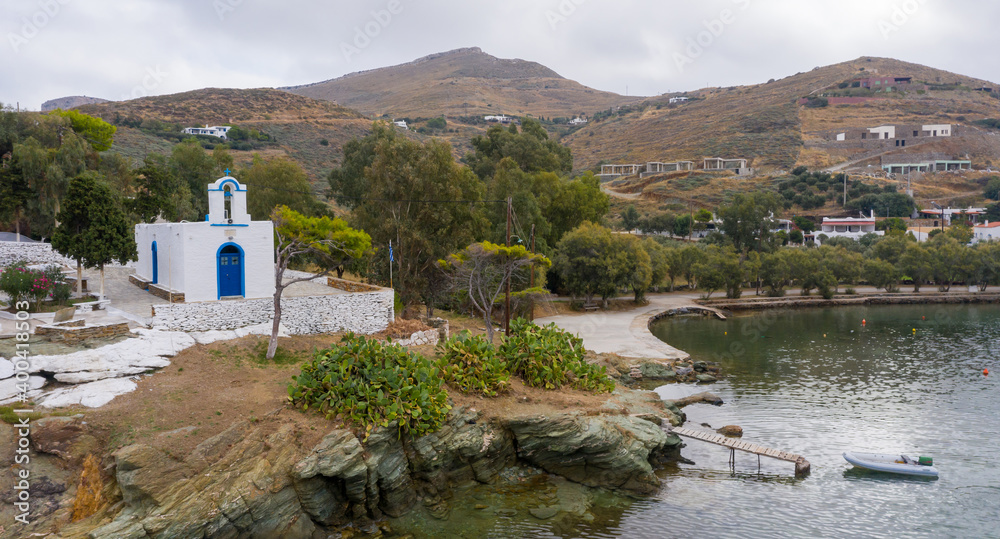 Kea Tzia island, Greece. Small church at Otzias bay