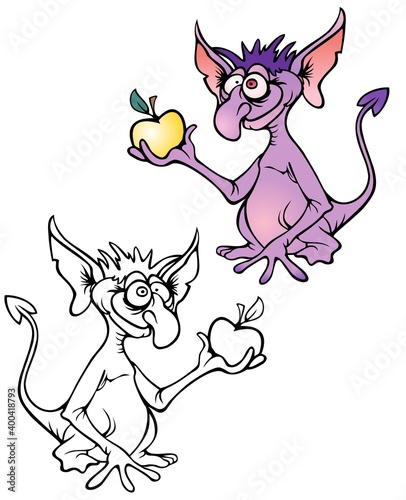 Weird gremlin with an apple