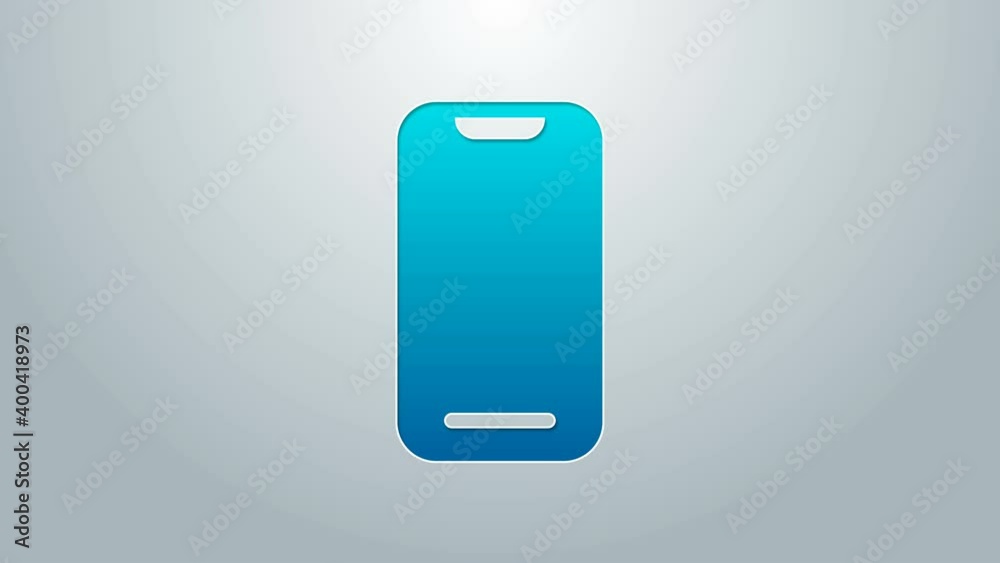 Blue line Smartphone, mobile phone icon isolated on grey background. 4K Video motion graphic animation Blue line Smartphone, mobile phone icon isolated on grey background. 4K Video motion graphic animation