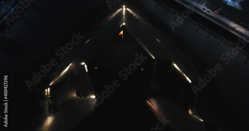 Klaipeda (Lithuania) Castle. Aerial night view, city illumination - 3