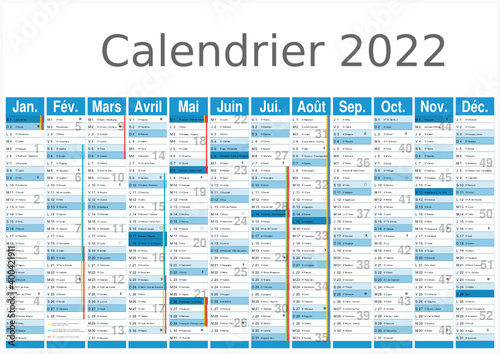 Calendrier 2022 12 mois avec vacances scolaires officielles au format A3 entièrement modifiable via calques et texte arial