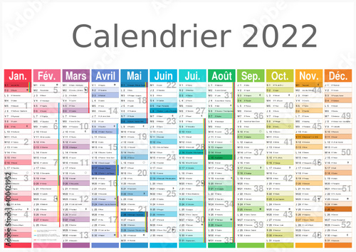 Calendrier 2022 12 mois avec vacances scolaires officielles au format A3 entièrement modifiable via calques et texte arial