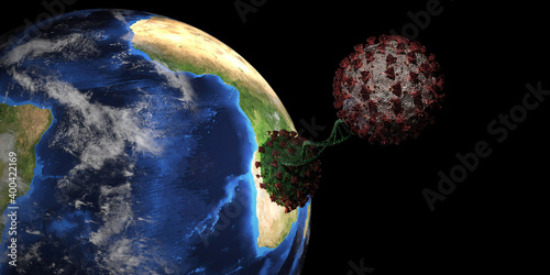 Fototapeta Naklejka Na Ścianę i Meble -  Coronavirus Covid-19 Mutation in Africa with visible Earth from Space. Elements of this 3d illustration are furnished by NASA.