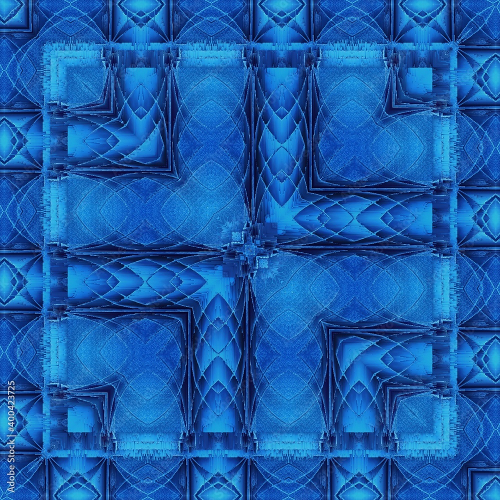 intricate geometric welded metal security gate pattern and square format designs in bright blue colours intricate geometric welded metal security gate pattern and square format designs in bright blue colours