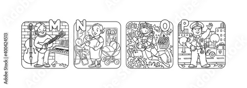 ABC people with professions coloring book set.