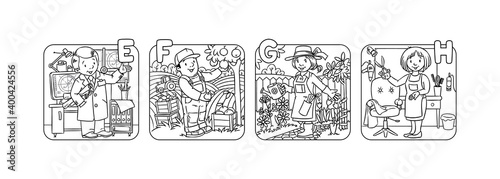 ABC people with professions coloring book set.