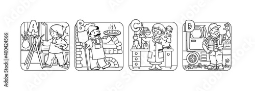 ABC people with professions coloring book set.