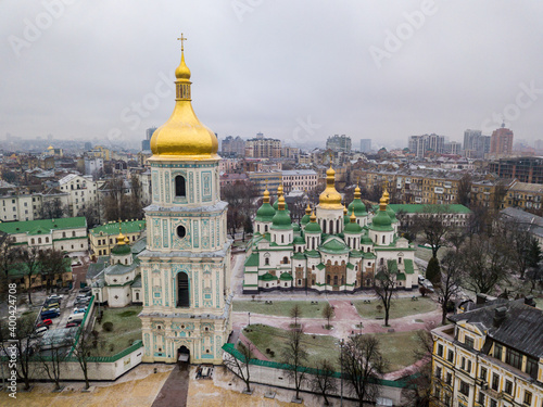 Aerial drone view. St. Sophia Church in Kiev