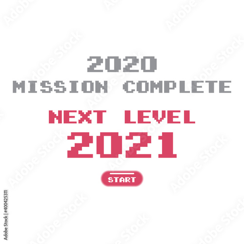 New year 2021 greeting card, 2020 mission complete next level 2021