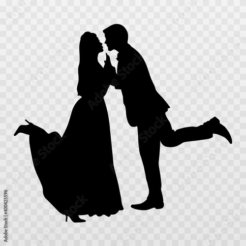 Vector bride and groom. People png. Wedding png. Holiday, love. Black silhouette of two people in love. Silhouette of people png. Valentine's Day. Vector image.
