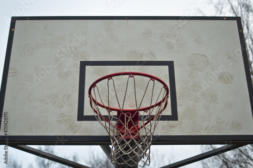 basketball hoop close-up, bottom view