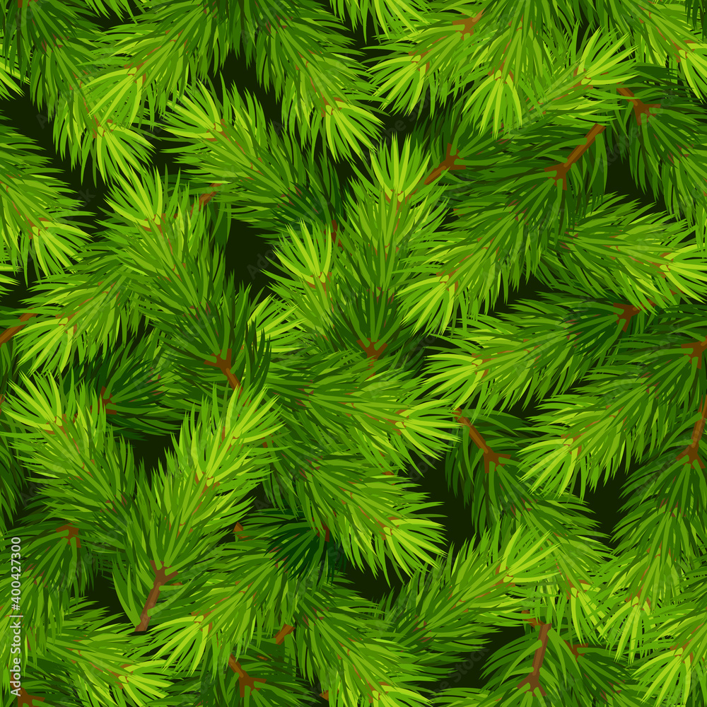 Vector Christmas seamless background with green fir branches.
