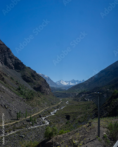 Wonderful route in the Cajon del Maipo, Maipo valley, in the Andes Mountains Chile