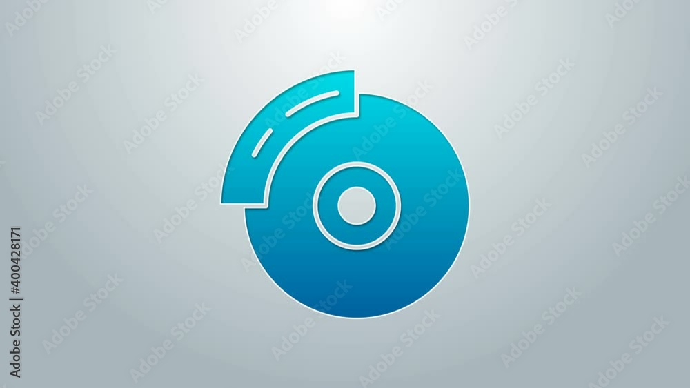 Blue line Car brake disk with caliper icon isolated on grey background. 4K Video motion graphic animation Blue line Car brake disk with caliper icon isolated on grey background. 4K Video motion graphic animation