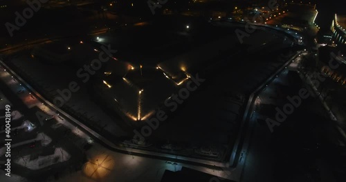 Klaipeda (Lithuania) Castle. Aerial night view, city illumination - 7