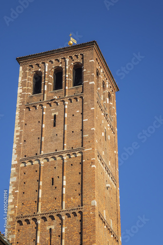 Ancient basilica - church of Sant'Ambrogio (Basilica romana minore collegiata abbaziale prepositurale di Sant'Ambrogio, 1099) in Milan, Italy. photo