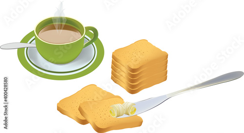 breakfast with rusks butter and coffee milk