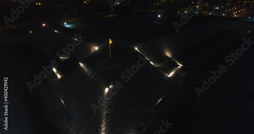 Klaipeda (Lithuania) Castle. Aerial night view, city illumination - 8