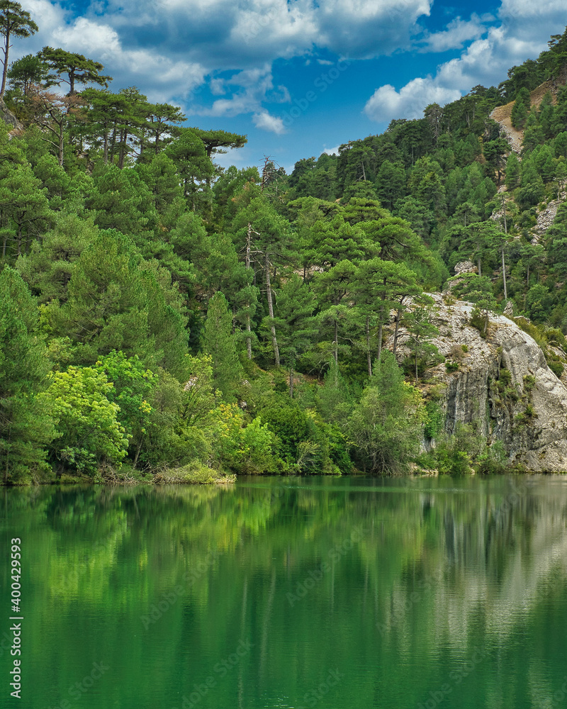 lake and mountains in the forest