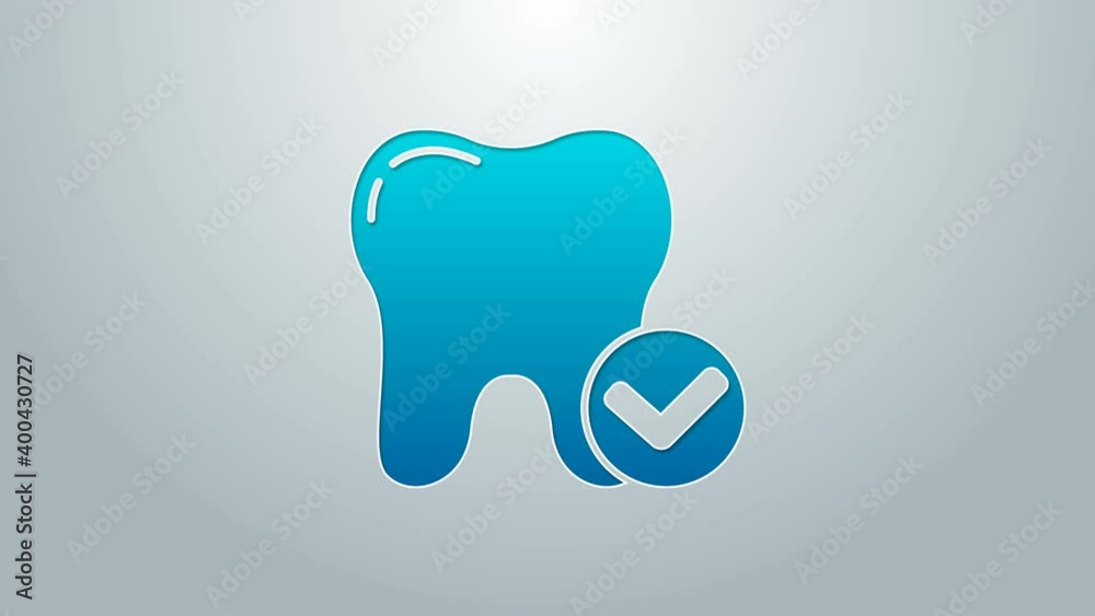 Blue line Tooth whitening concept icon isolated on grey background. Tooth symbol for dentistry clinic or dentist medical center. 4K Video motion graphic animation