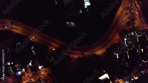 Jerusalem City traffic and buildings at night- top down aerial view
Night Shot of main entrance traffic, Givat shaul, Drone view
 photo